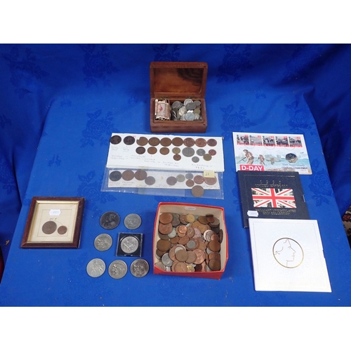 517 - A COLLECTION OF COINS, MOSTLY BRITISH with commemorative crowns and a box of foreign coins and bankn... 