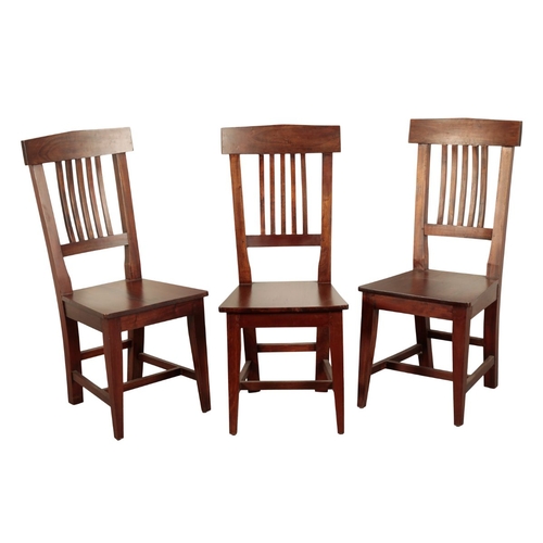 842 - A SET OF FOUR STAINED WOOD DINING CHAIRS 