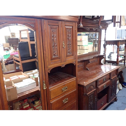 851 - AN EDWARDIAN MIRROR-BACKED SIDEBOARD 152cm wid (damaged), a similar compactum wardrobe, a 19th centu... 