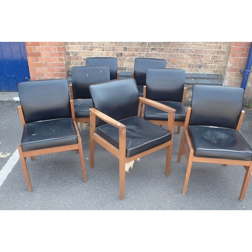 858 - A PART SET OF MID-CENTURY TEAK CHAIRS (six and one carver (sold as frames only, for re-upholstery)