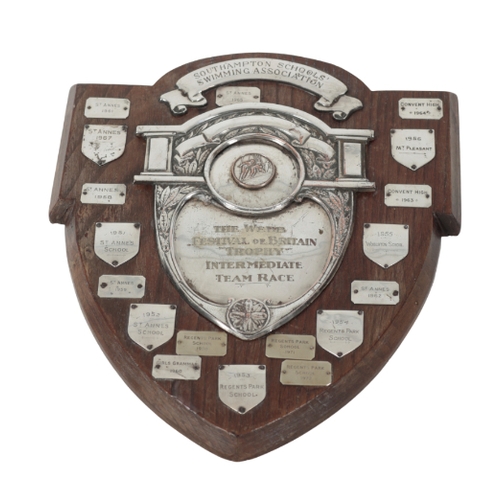 120 - A COLLECTION OF SPORTING TROPHY SHIELDS awarded for merit in sports such as swimming, cricket, footb... 