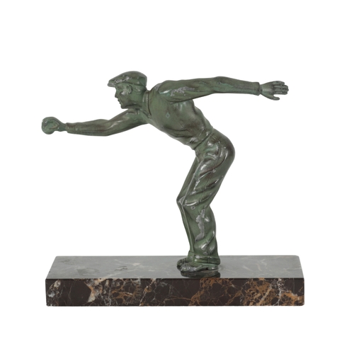 124 - A FRENCH PATINATED METAL MODEL OF A BOULES OR PETANQUE PLAYER 20th century, cast naturalistically mi... 