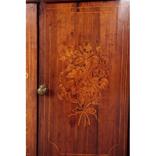 147 - AN 18TH CENTURY CONTINENTAL WALNUT AND MARQUETRY BOW-FRONT CORNER CUPBOARD the top inlaid with a cen... 