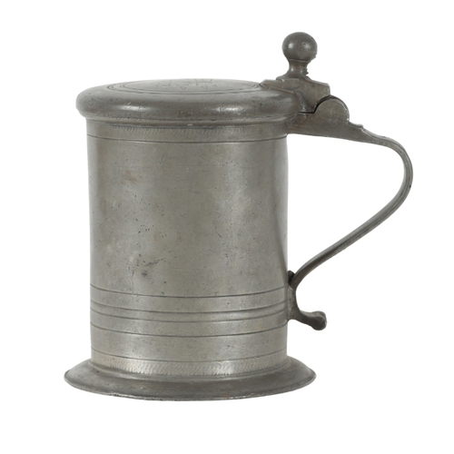 273 - AN ENGLISH PEWTER TANKARD 18th century, the lid engraved with initials and date, 