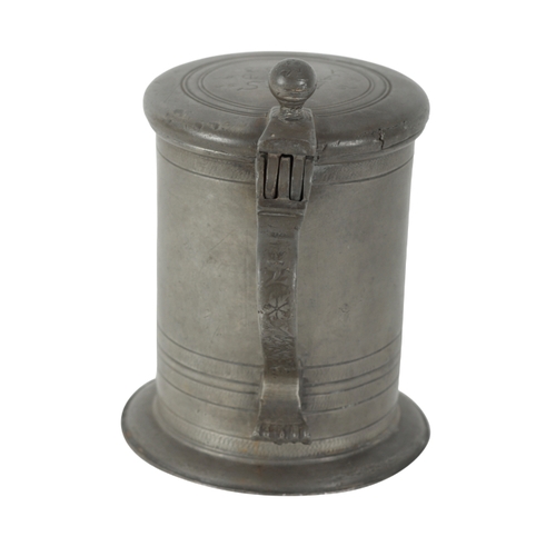 273 - AN ENGLISH PEWTER TANKARD 18th century, the lid engraved with initials and date, 