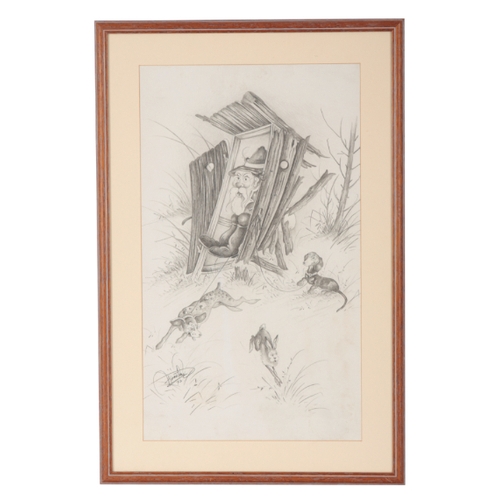 307 - 20TH CENTURY CONTINENTAL SCHOOL, TWO CARTOONS Fox tramp and a Gnome in his shed, 41cm x 30cm and 55c... 