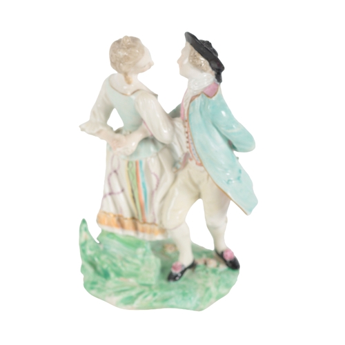 321 - AN 18TH CENTURY DUESBURY & CO DERBY PORCELAIN FIGURE OF A DANCING COUPLE modelled after Falconet's '... 