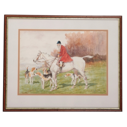 331 - CHARLES, E. GATEHOUSE (1866-1952) TWO SCENES OF MOUNTED HUNTSMAN watercolour, one depicted mid-jump ... 