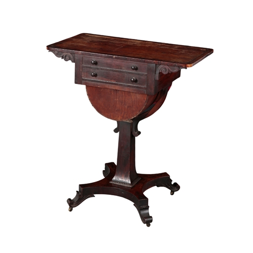 334 - A WILLIAM IV ROSEWOOD WORK TABLE early 19th century, with two short drawers, over a pull-out basket,... 