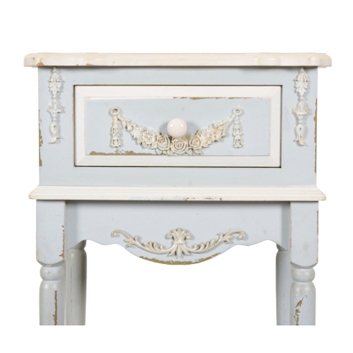 339 - A PAIR OF FRENCH GREY-PAINTED BEDSIDE CABINETS 20th century, the shaped top over a single drawer, th... 