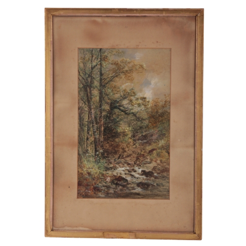 351 - ENGLISH SCHOOL, 20TH CENTURY a wooded landscape, with river running through, watercolour, indistinct... 