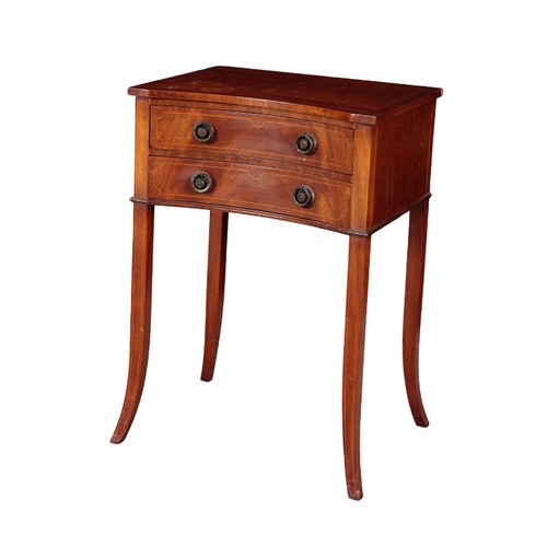 352 - A PAIR OF EDWARDIAN MAHOGANY BEDSIDE TABLES with inverted bow fronts, the two short drawers above sl... 