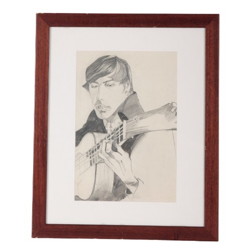 438 - KEATING (20TH CENTURY SCHOOL), THE GUITAR PLAYER pencil on paper, 37cm x 25cm, in later wood frame a... 