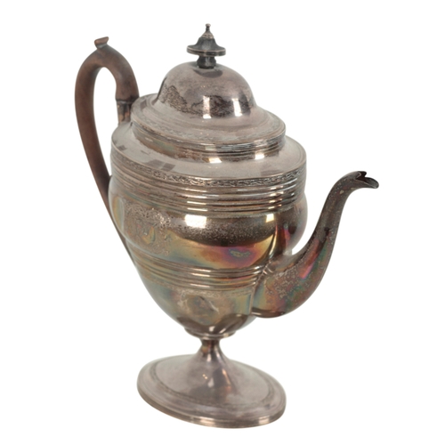 12 - A GEORGE III SILVER COFFEE POT BY CRISPIN FULLER London, 1802, engraved with an armorial to one side... 