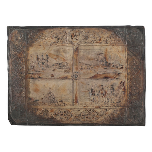 156 - A COMMEMORATIVE PLAQUE REMEMBERING SCOTT'S BRITISH ARTIC EXPEDITION engraved and embossed with four ... 