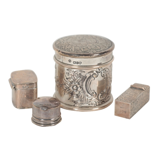 17 - A SMALL GROUP OF SILVER AND SILVER MOUNTED ITEMS including a lidded pot by William Hutton & Sons Ltd... 