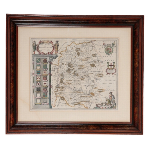 183 - JOHANNES BLAEU, A MAP OF WILTSHIRE, 'WILTONIA' hand coloured engraving, framed and doubled glazed wi... 