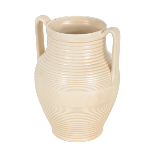 187 - CLARICE CLIFF, A 'MY GARDEN' RIBBED VASE 899 L/S, 21cm high, together with a studio pottery twin-han... 