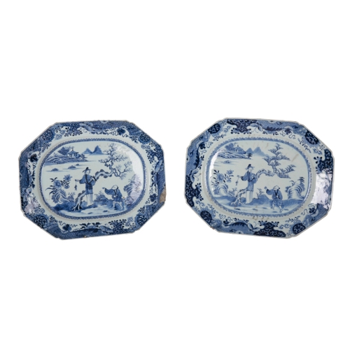 190 - AN 18TH CENTURY CHINESE EXPORT PART SERVICE decorated in blue and white with figural scenes to the f... 