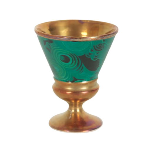 195 - A SET OF SIX PORTMEIRION MALACHITE DRINKING CUPS 20th century, each with gilt interior, on turned st... 