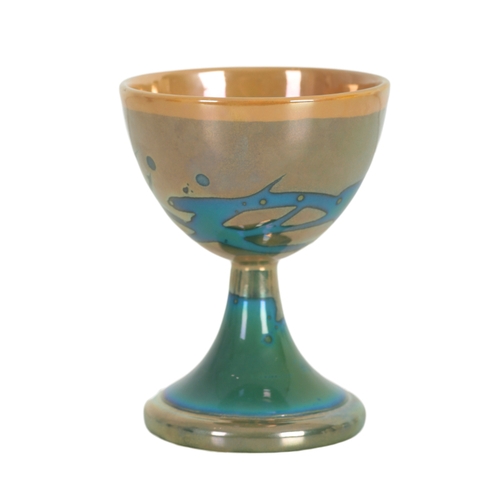 195 - A SET OF SIX PORTMEIRION MALACHITE DRINKING CUPS 20th century, each with gilt interior, on turned st... 