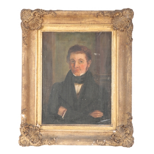 196 - A REGENCY PORTRAIT OF A GENTLEMAN oil on canvas, depicted in formal attire, 40cm x 29cm