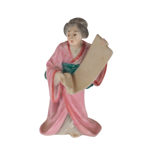 228 - TWO ROYAL WORCESTER BONE CHINA 'ORIENTAL' MENU HOLDERS modelled as a lady and gentleman holding blan... 