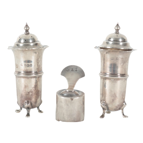 24 - A PAIR OF SILVER SALTS BY CHARLES S. GREEN & CO LTD Birmingham, 1919 and 1918, together with a caddy... 