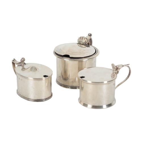 26 - A GROUP OF FIVE SILVER MUSTARD POTS including an example by James McKay, Edinburgh, 6.5cm high, rubb... 