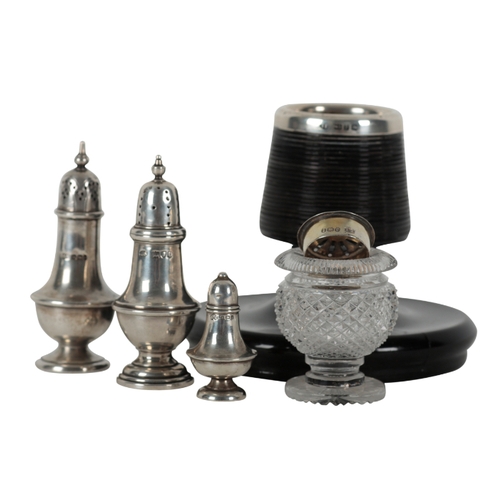 28 - A SMALL GROUP OF SILVER AND SILVER MOUNTED ITEMS including a silver mounted pressed glass vitro-porc... 