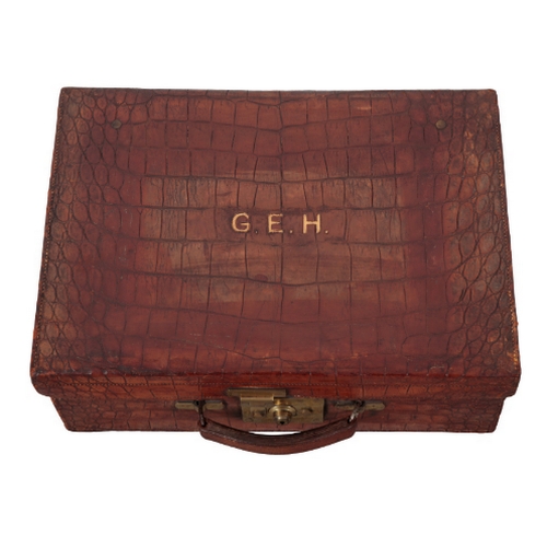 48 - A CROCODILE TRAVEL CASE the lid initialled 