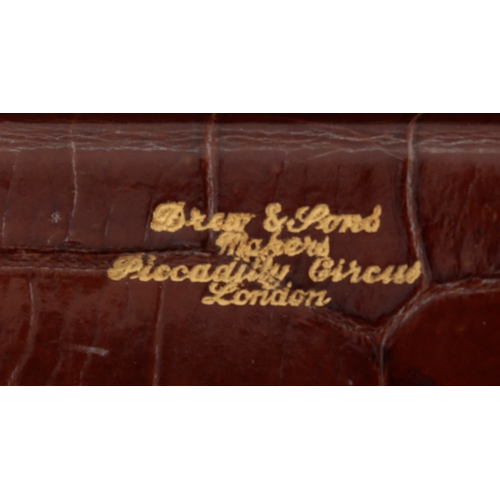 50 - DREW & SONS: A CROCODILE TRAVEL CASE stamped 