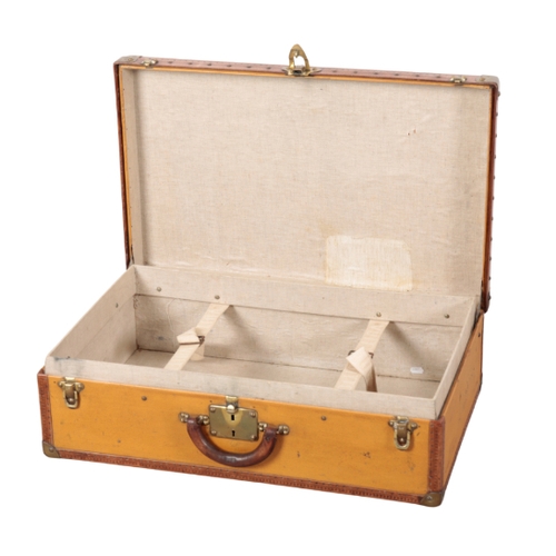 54 - LOUIS VUITTON: A VUITONITE ORANGE TRAVEL CASE circa 1914-26, the brass lock inscribed 