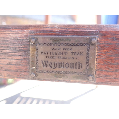 10 - A TEAK GARDEN TABLE MADE FROM H.M.S 'WEYMOUTH'