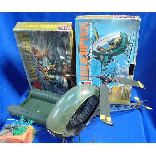 137 - A BOXED ACTION MAN 'ASSAULT CRAFT' AND 'HELICOPTER' with a collection of looses outfits and other ac... 