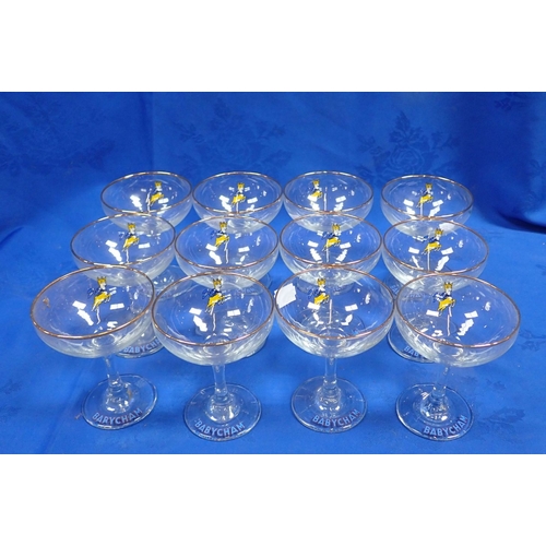 48 - TWELVE VINTAGE BABYCHAM GLASSES six in original 'Party pack' box