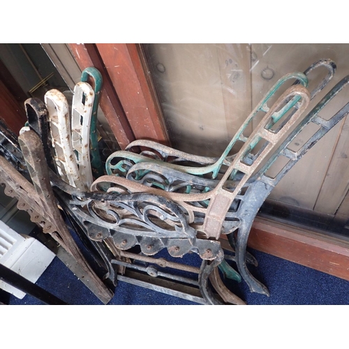 5 - FIVE PAIRS OF IRON GARDEN BENCH ENDS all for restoration