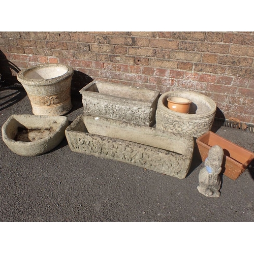 6 - A 'WILLOWSTONE' GARDEN PLANTER and other planters, pots and a Gnome