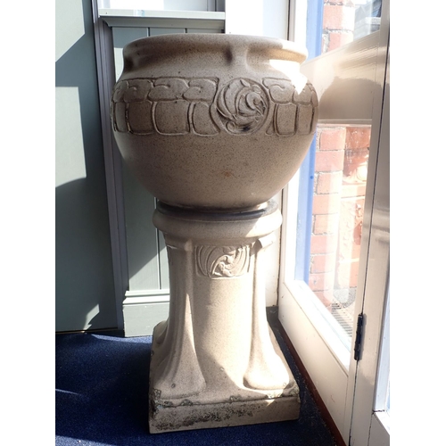 9 - LEEDS FIRECLAY COMPANY (BURMANTOFTS): A 'LEFCO' ART NOUVEAU JARDINIERE and stand, with characteristi... 