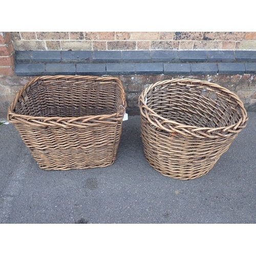 130 - TWO LARGE WICKER LOG BASKETS one round, one rectangular, each 65cm wide approx