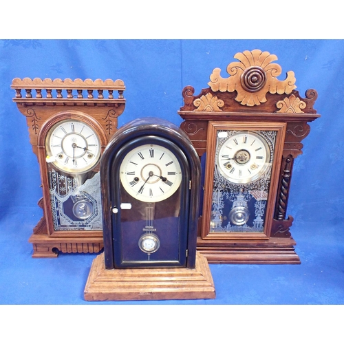 208 - AN AMERICAN WATERBURY 'GINGERBREAD' TYPE SHELF CLOCK another similar, and an arched-top cased Americ... 