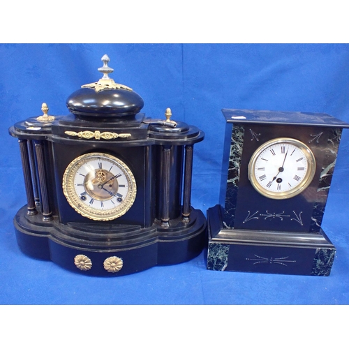 210 - A VICTORIAN SLATE-CASED MANTEL CLOCK of domed architectural form, with 'Brocot' style Ansonia moveme... 