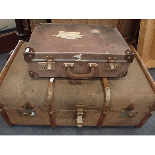 26 - A VINTAGE TRAVELLING TRUNK and a pressed fibre suitcase (2)