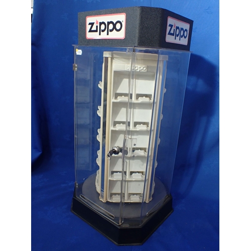 29 - A VINTAGE ZIPPO LIGHTER SHOP DISPLAY CASE (REVOLVING) with key 89cm high (holds 40 lighters)