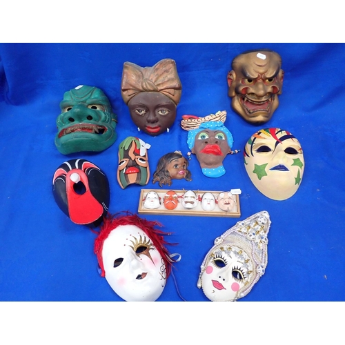 34 - A COLLECTION OF DECORATIVE MASKS Japanese, Venetian, comic etc