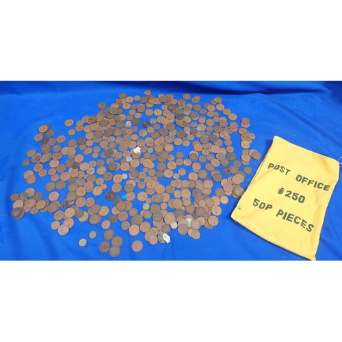 449 - A QUANTITY OF COINS, MOSTLY PRE-DECIMAL COPPER in a yellow Post Office bag