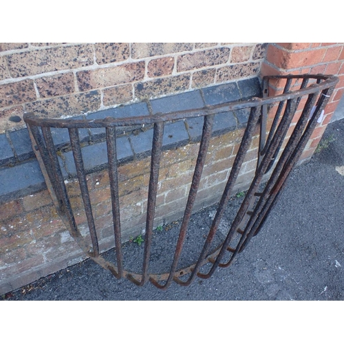 1 - A LARGE VINTAGE IRON HAY MANGER 95cm together with another vintage iron hay manger, painted green an... 