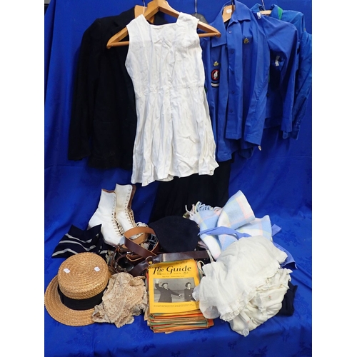 111 - A GIRL'S VINTAGE SCHOOL UNIFORM, WITH BOATER a Girl Guide uniform and related items, other clothing ... 