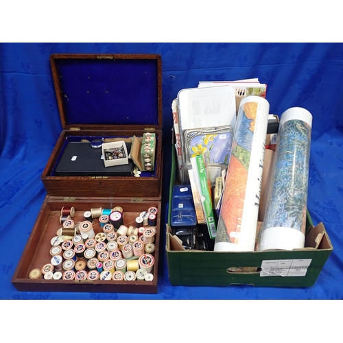 112 - A COLLECTION OF ARTIST'S MATERIALS, TWO WOODEN CASES ephemera and sundries