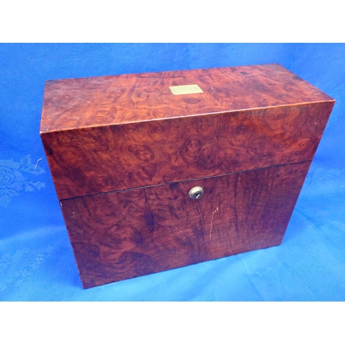 137 - A VICTORIAN WALNUT THREE-COMPARTMENT DECANTER BOX (empty) with Needs, Late Bramah lock (no key) and ... 